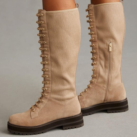 NEW CECELIA NEW YORK Knee High Chain Lace Boots taupi for women 864tn - Picture 3 of 6